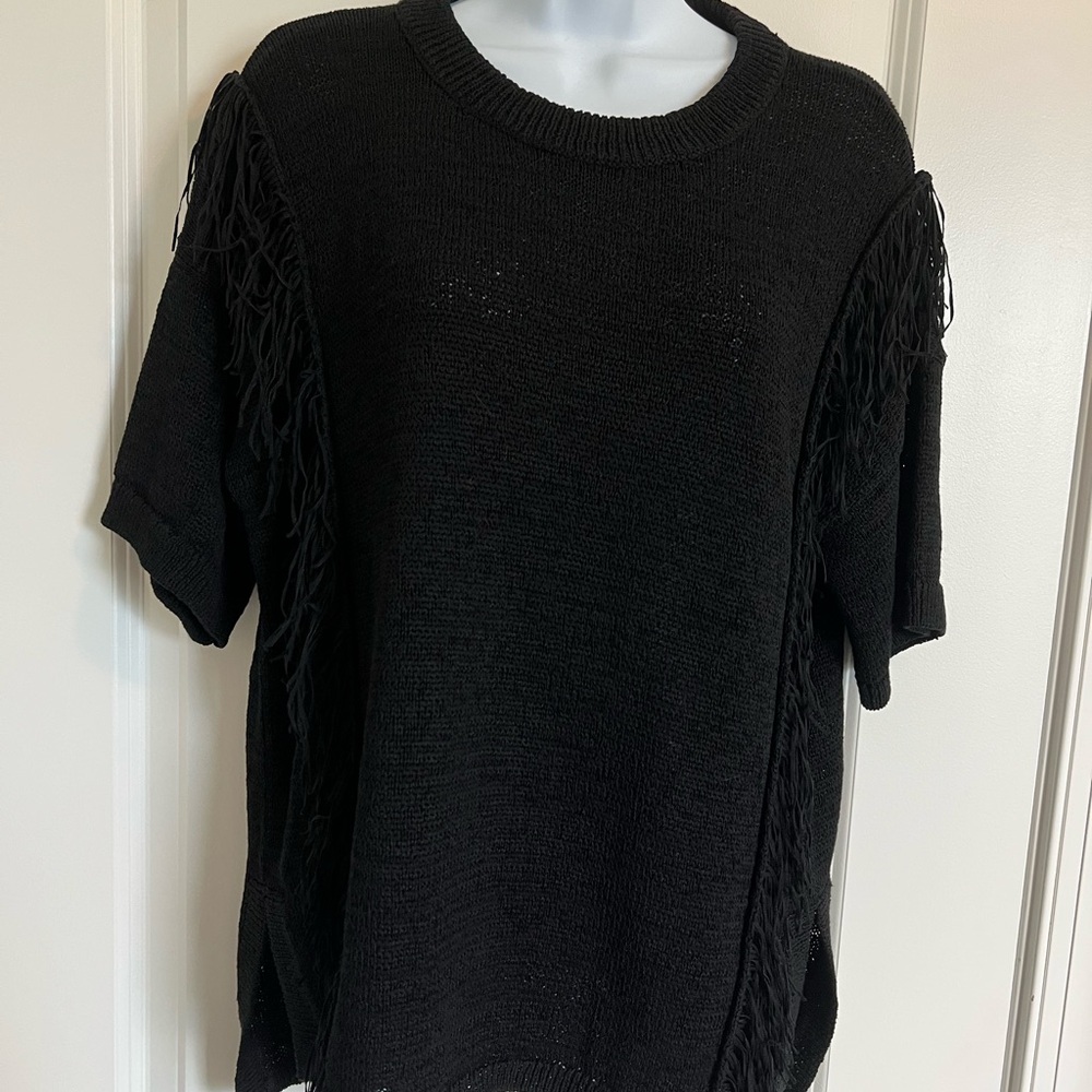Black Fringe Knit Sweater